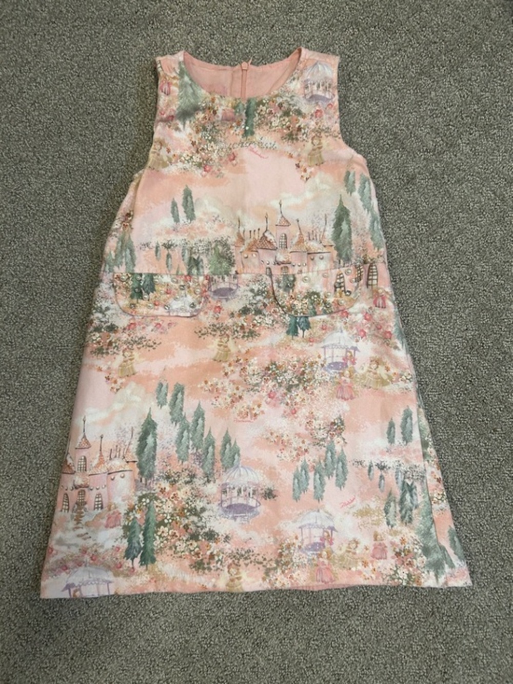 Girls' Pink Fantasy Garden Print Sleeveless A-line Dress